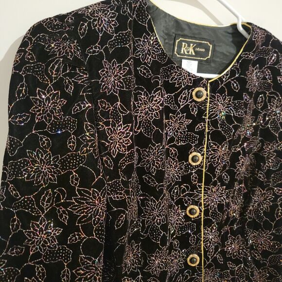Glitter Floral Evening Velvet Jacket Womens Size 14 Button Up Elegant Regency - Picture 3 of 9